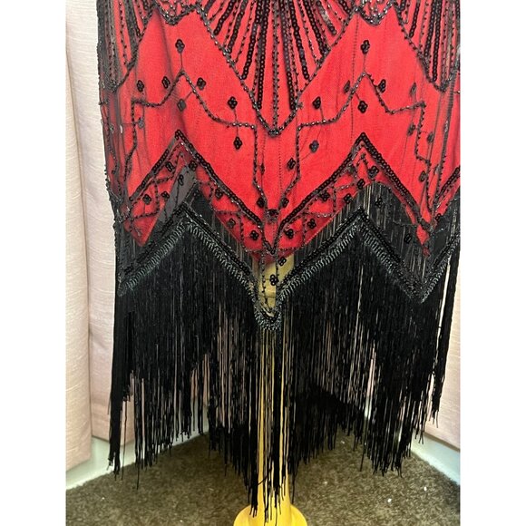 Vintage-Inspired Red & Black Beaded Flapper Dress Fringe Size XL 1920s Gatsby - Picture 5 of 16